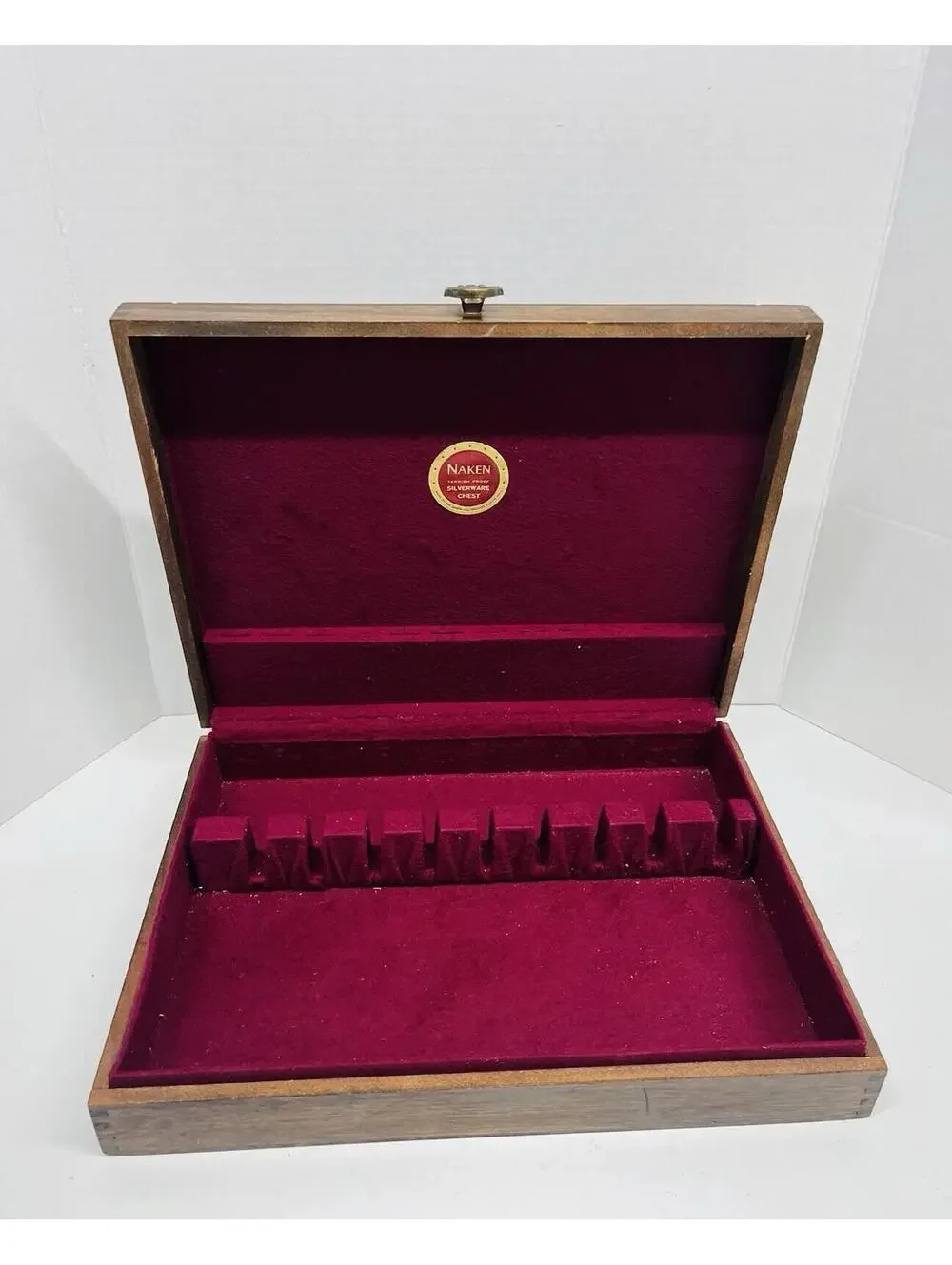 Naken's Brown Silverware Chest Tarnish Proof Cloth Lining Red 14.5x11x3